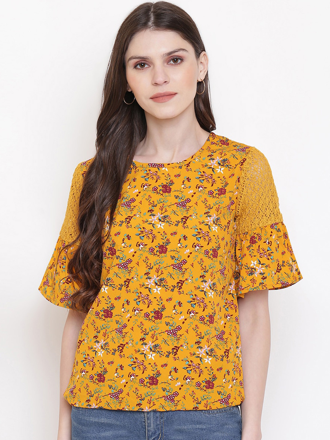 

Mayra Women Mustard Yellow Printed Top