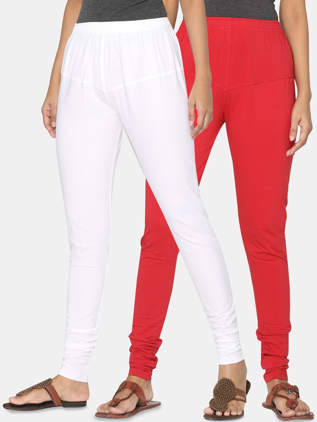 

TSG Bliss Women Pack Of 2 Solid Churidar-Length Leggings, White