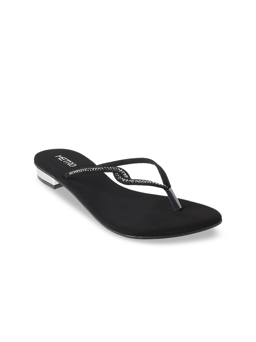

Metro Women Black Embellished Open Toe Flats
