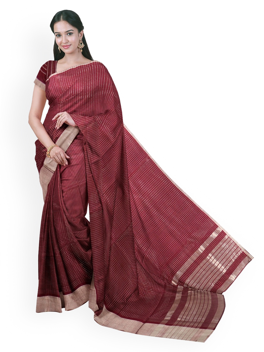 

APCO Maroon Checked Venkatgiri Saree