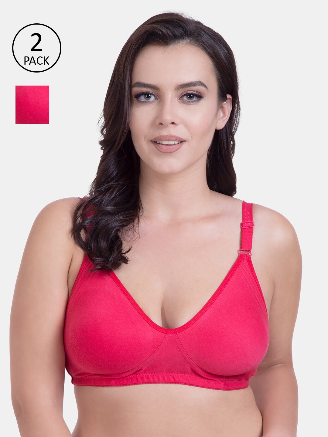 

Rajnie Women Coral Solid Pack Of 2 Non Padded Cotton Everyday Bra RJ-667-2PC-CRL36B