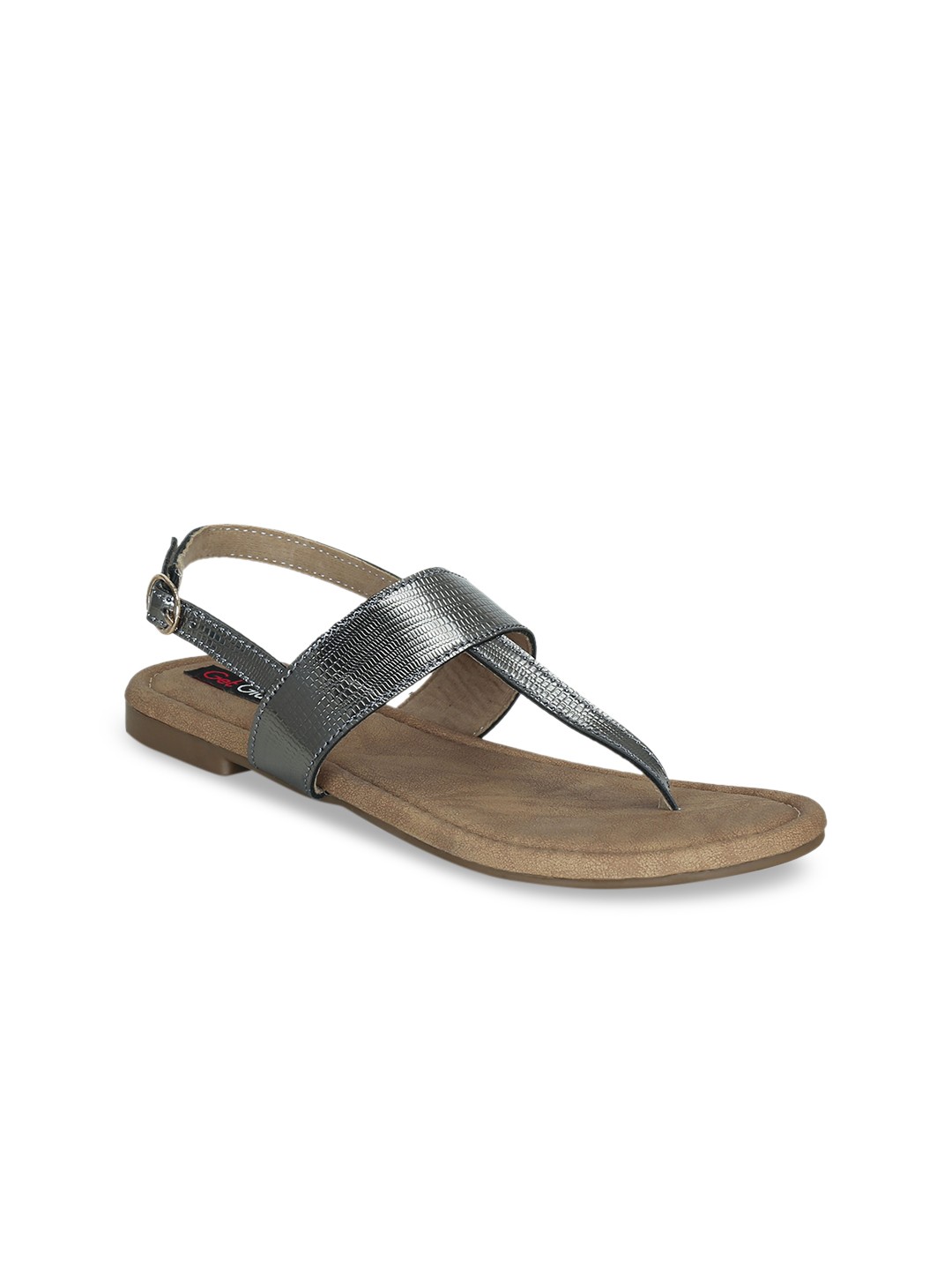 

Get Glamr Women Grey Textured T-Strap Flats