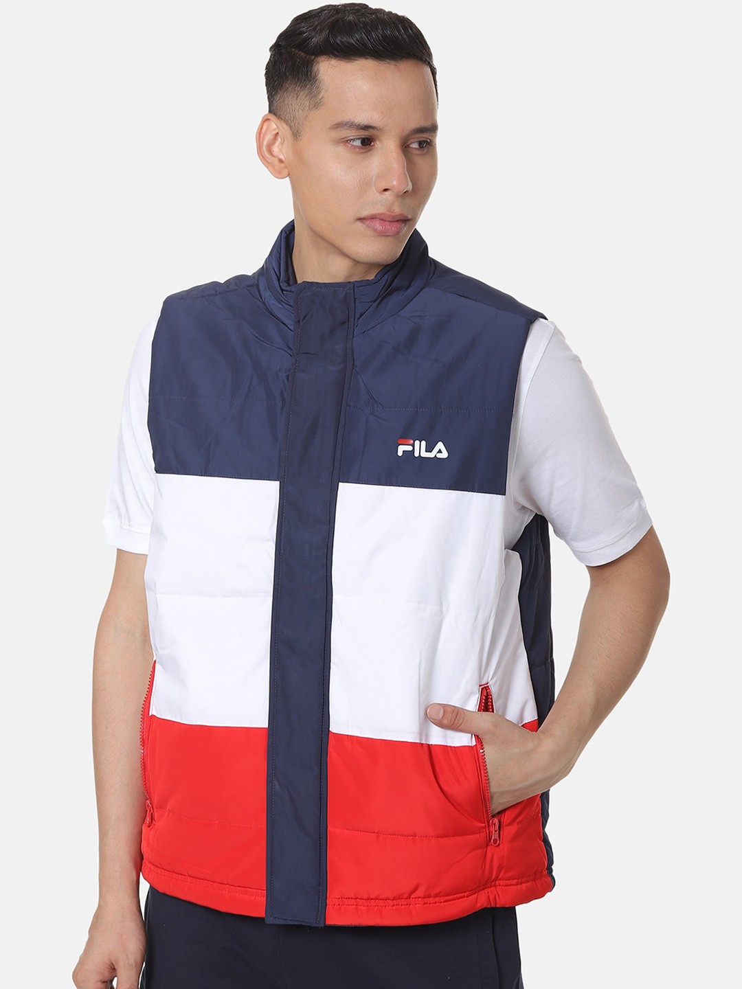 

FILA Men Navy Blue Colourblocked Tailored Jacket