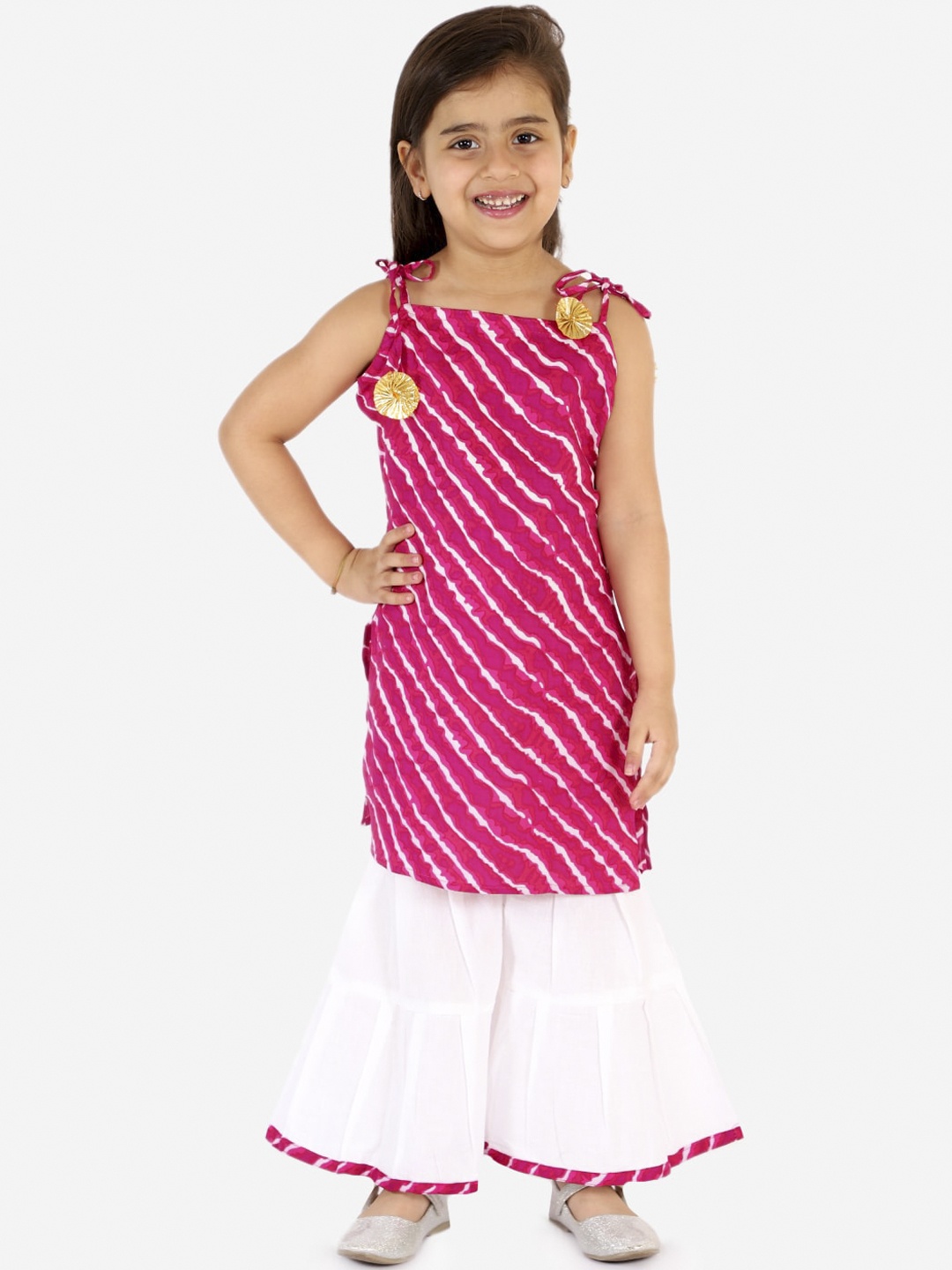 

Chipbeys Girls Magenta & White Striped Kurti with Sharara