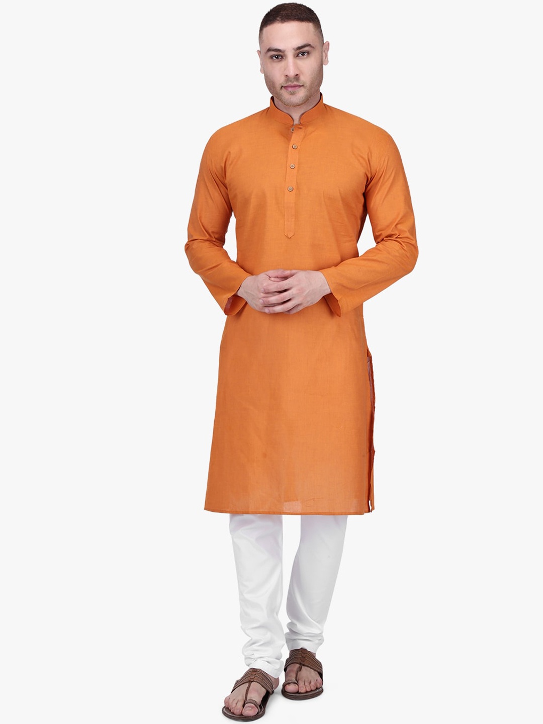 

RAJUBHAI HARGOVINDAS Men Orange & White Solid Kurta with Pyjamas