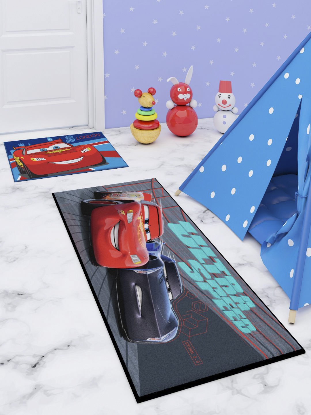 Disney Set Of 2 Blue & Red Printed Premium Runner Carpet & Doormat
