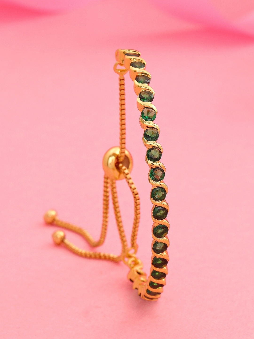 Estele 24Kt Gold Plated Green American Diamond-Studded Bracelet