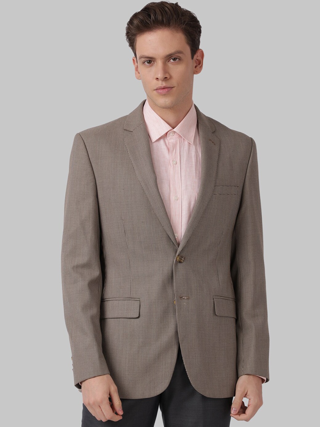 

Park Avenue Men Beige & Brown Self-Design Single-Breasted Formal Blazer
