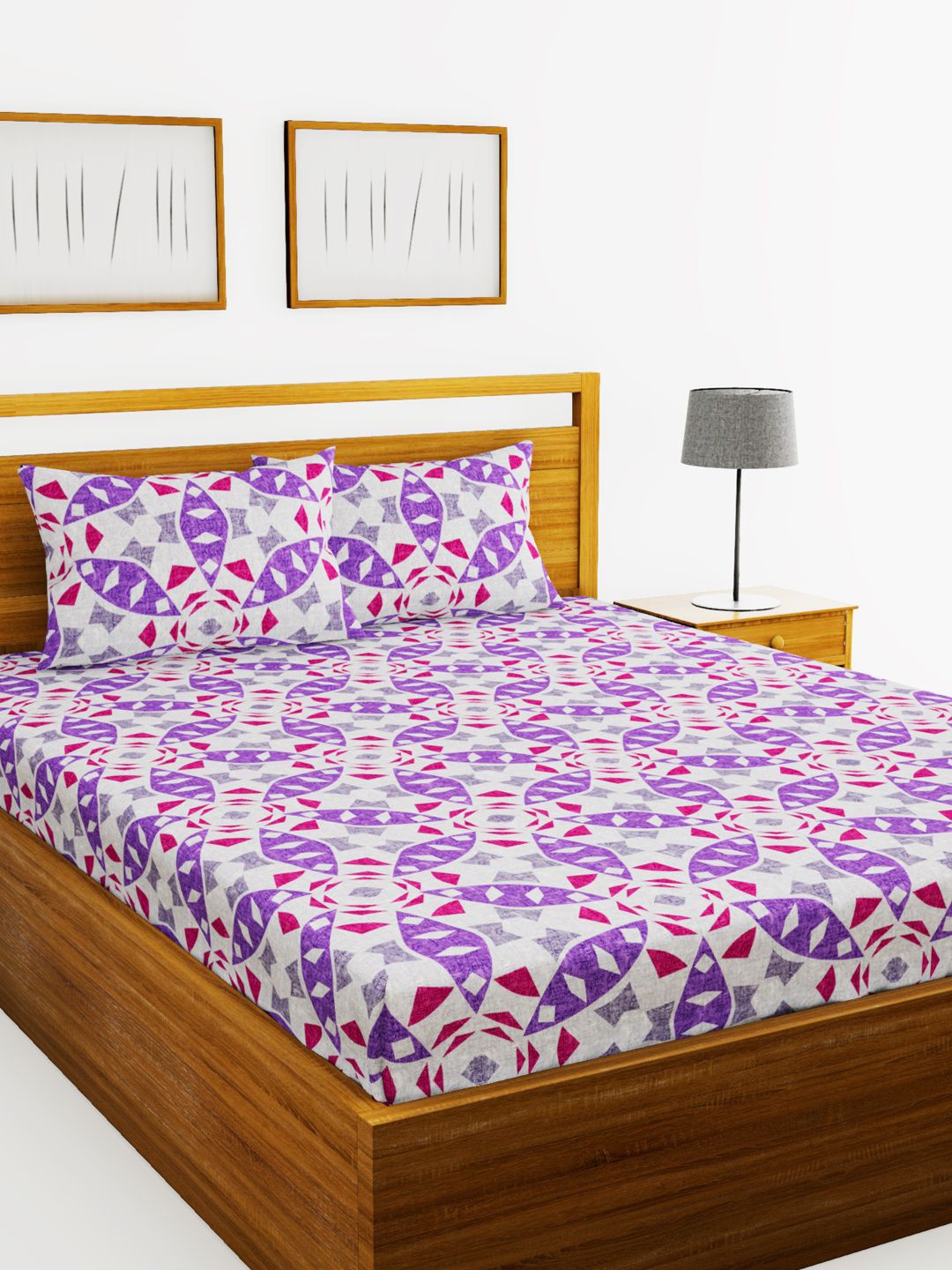 

BIANCA Purple & Pink Floral 110 TC Cotton 1 Extra Large Bedsheet With 2 Pillow Covers