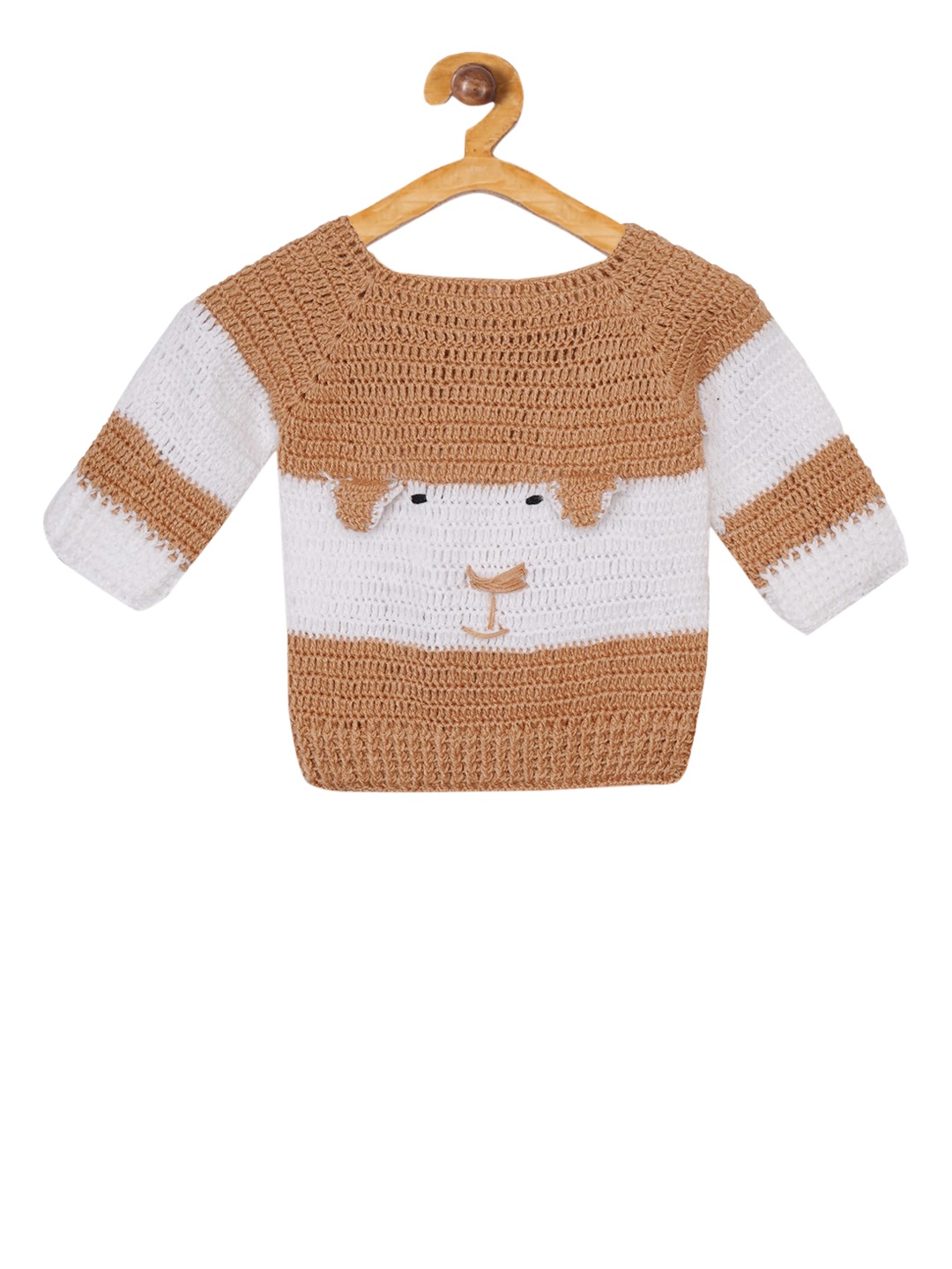 

Chipbeys Infant Girls Brown & White Colourblocked Hand Knitted Woollen Pullover Sweater