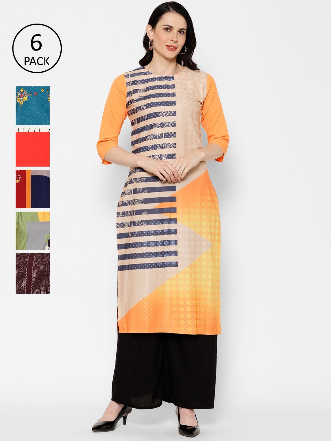 

7Threads Women Multicoloured Colourblocked Straight Kurta, Multi
