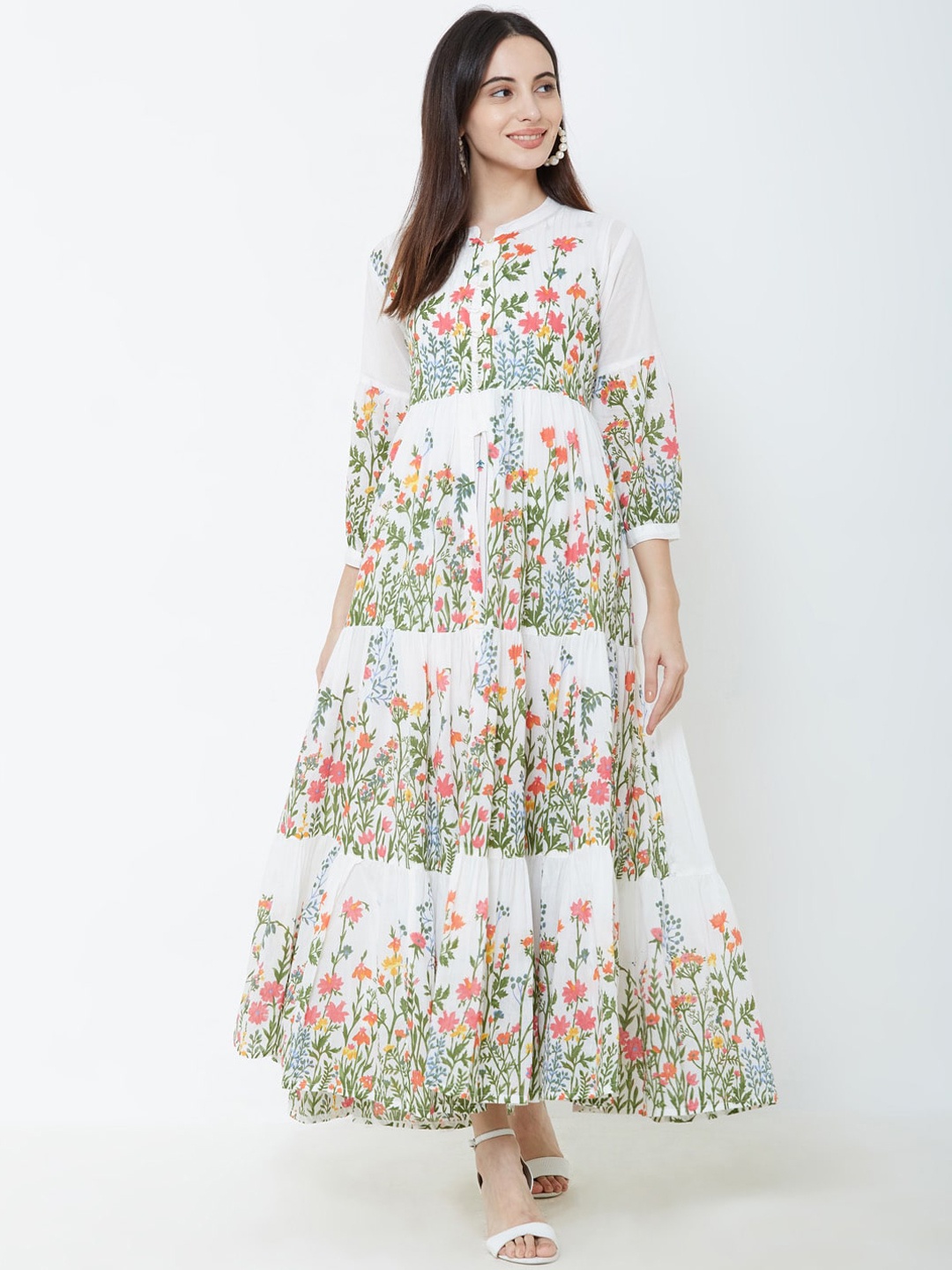 

FASHOR Women Multicolored Floral Print Layered Maxi Dress, Multi