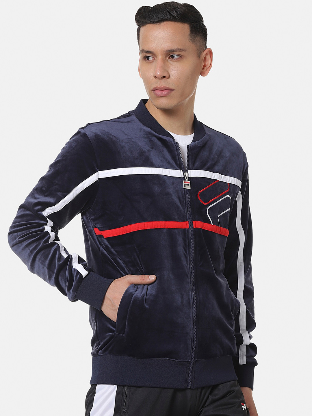 

FILA Men Navy Blue Solid Sporty Jacket