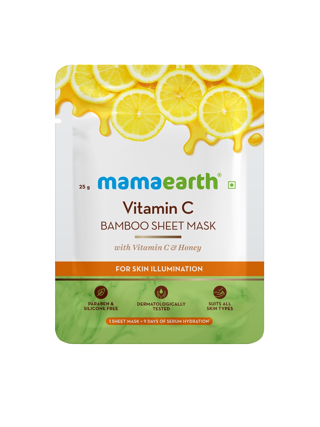 Mamaearth Unisex Bamboo Sheet Mask with Vitamin C & Honey for Skin Illumination - 25 g, White