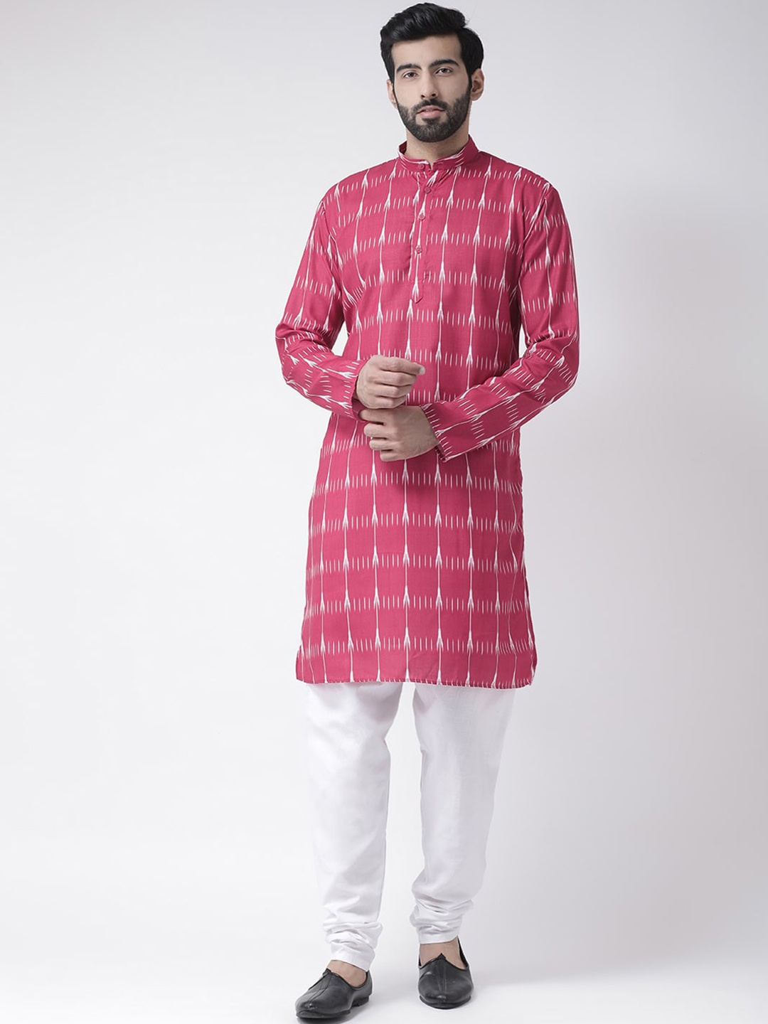 

Hangup Men Pink & White Printed Kurta with Pyjamas
