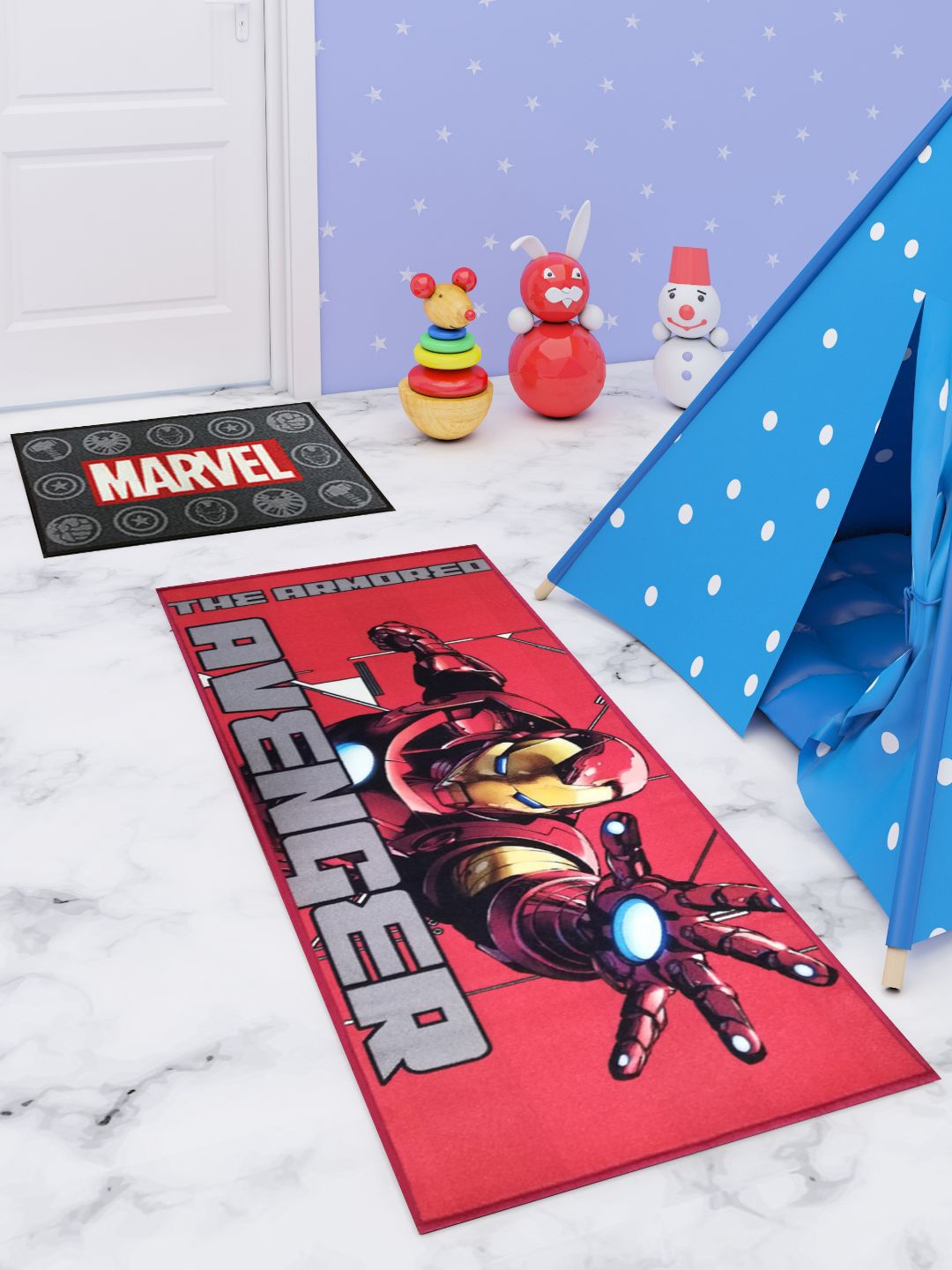 

Marvel Unisex Kids Set of 2 Red & Black Printed Runner Carpet & Doormat Combo