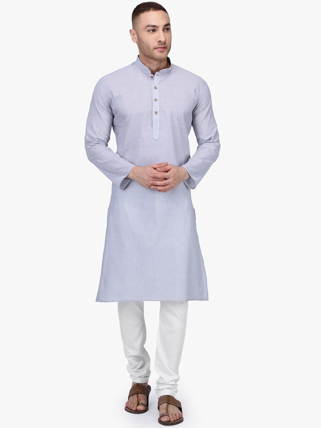 

RAJUBHAI HARGOVINDAS Men Grey Solid Kurta with Pyjamas