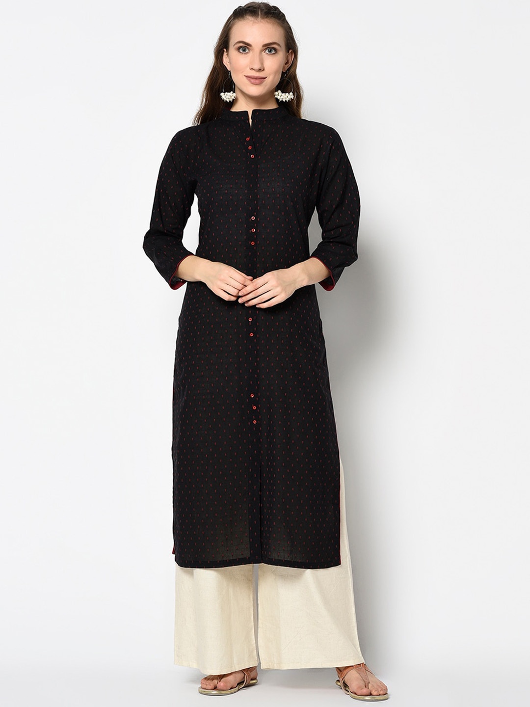 

Kvsfab Women Black Solid Pathani Kurta