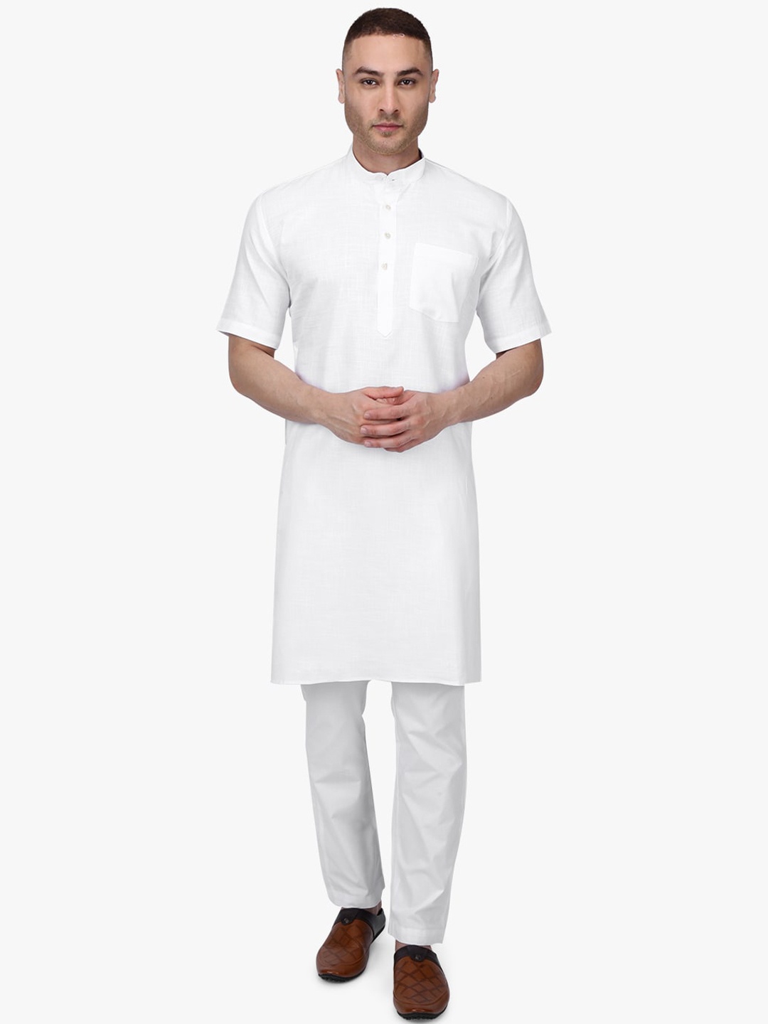 

RAJUBHAI HARGOVINDAS Men White Solid Kurta with Pyjamas