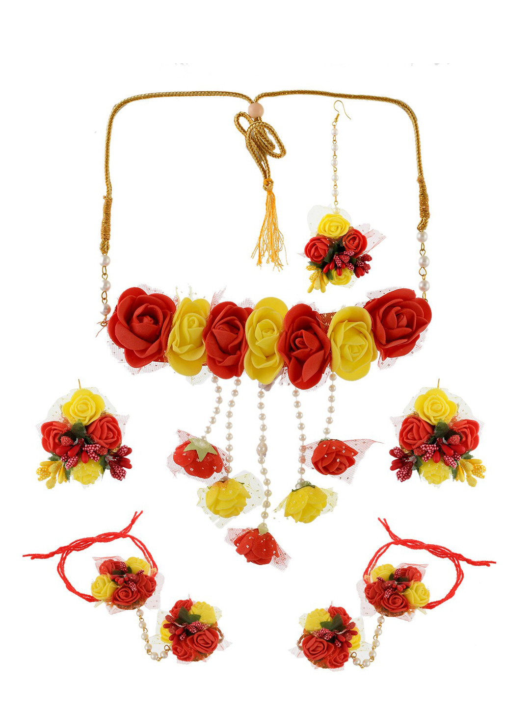 

Silvermerc Designs Women Red & Yellow Flower Jewellery Set