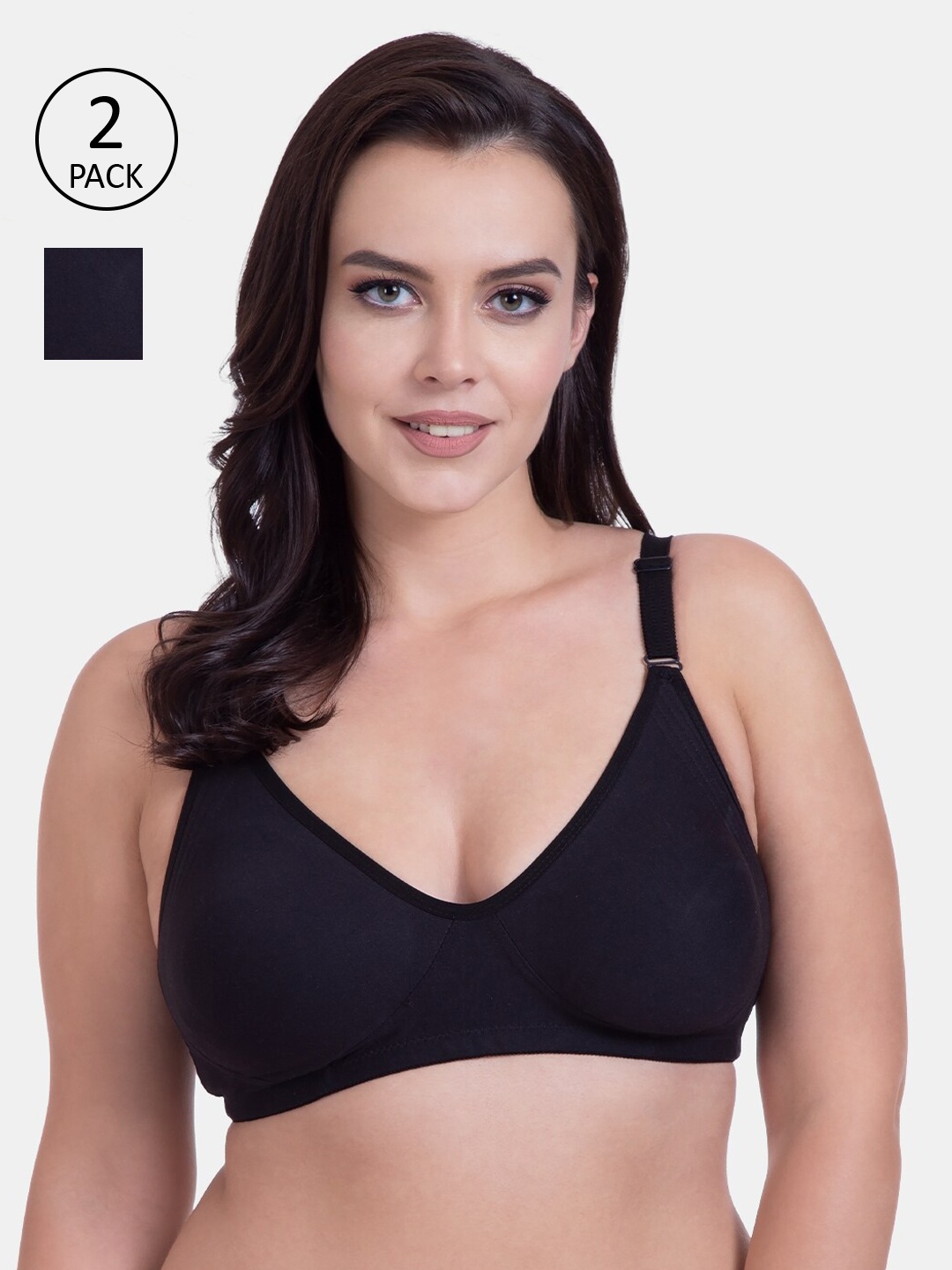 

Rajnie Women Pack of 2 Black Solid Non-Padded Wireless Everyday Bra RJ-667-2PC-BL36C