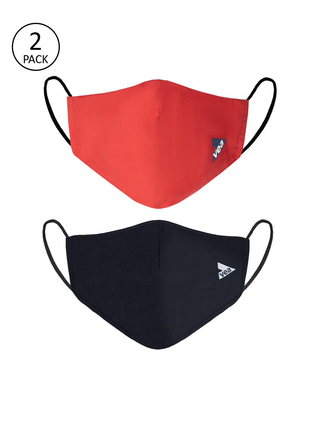 

VEA Pack Of 2 Red & Black Solid 3-Ply Reusable Face Masks