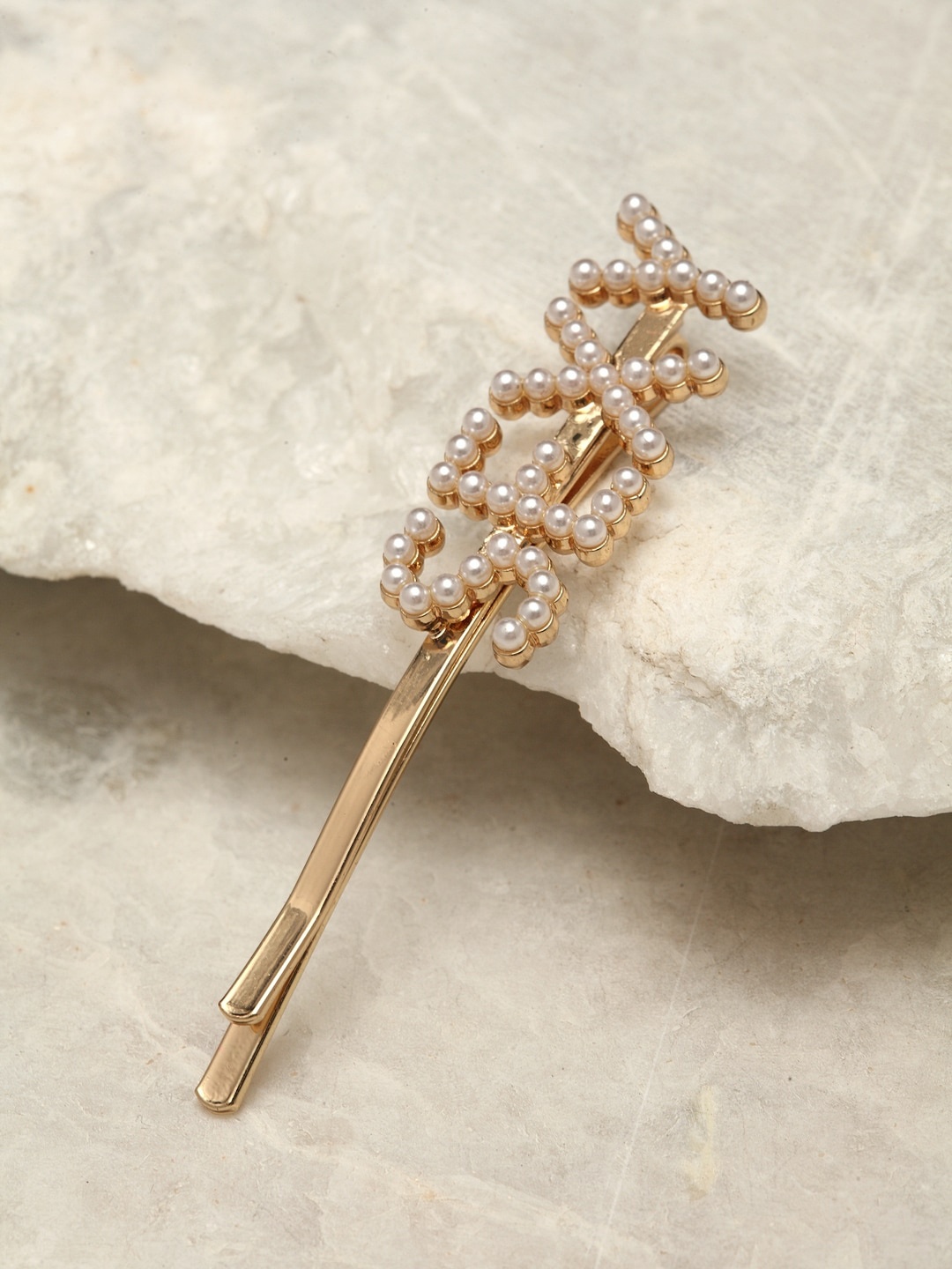 

Ferosh Women Gold-Toned & Off-White Pearl-Studded Bobby Pin