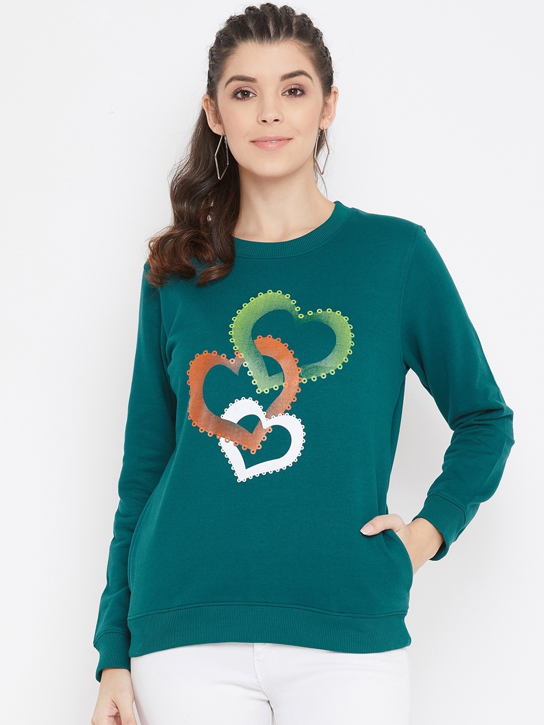 

Bishop Cotton Women Green Printed Sweatshirt