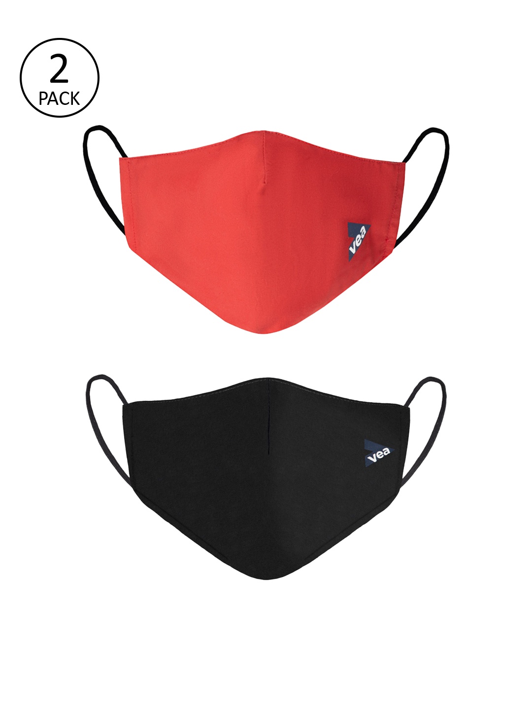 

VEA Unisex Pack Of 2 Solid 3-Ply Reusable Cloth Face Masks, Red
