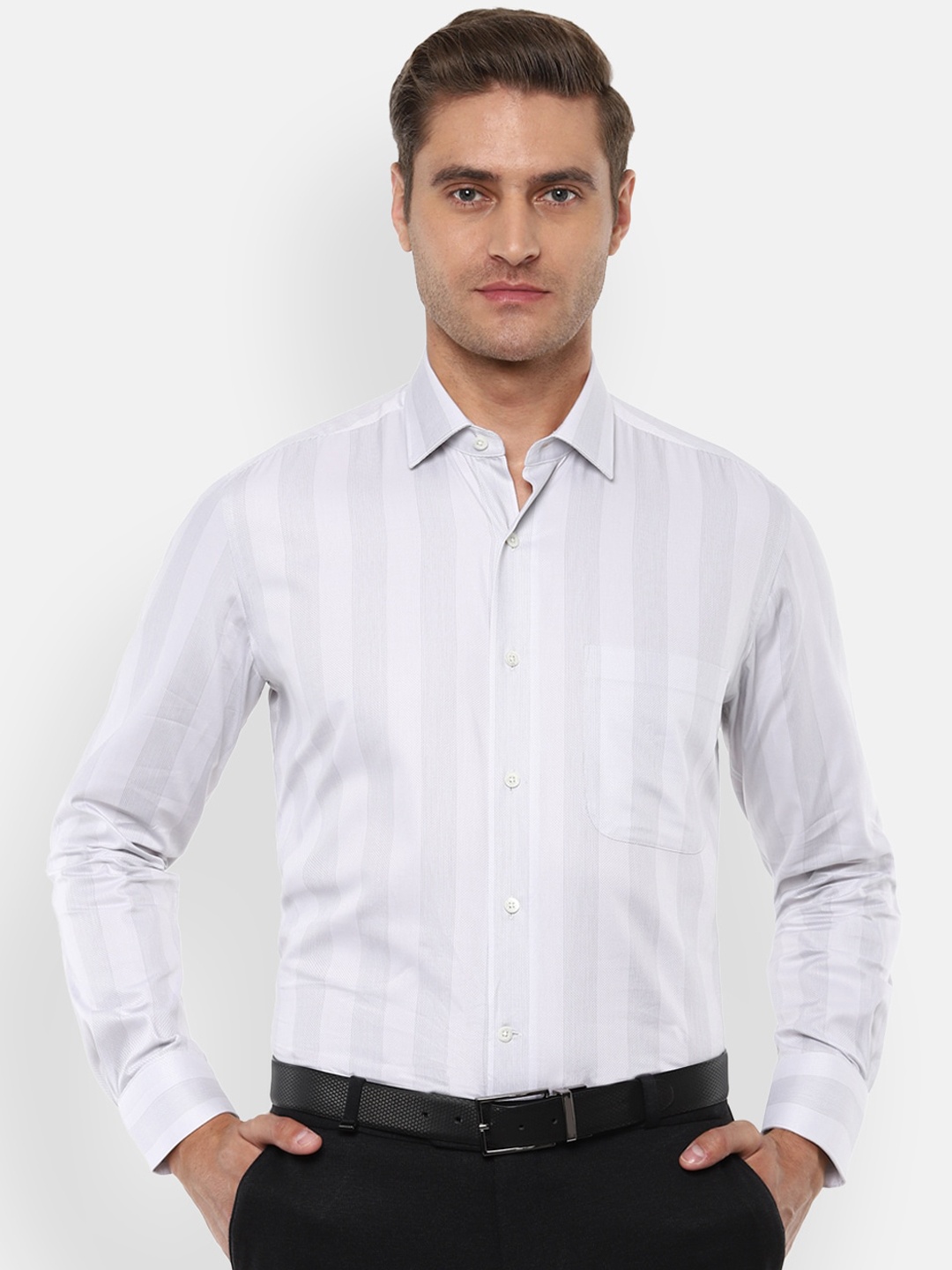 

Luxure by Louis Philippe Men Grey Regular Fit Striped Casual Shirt