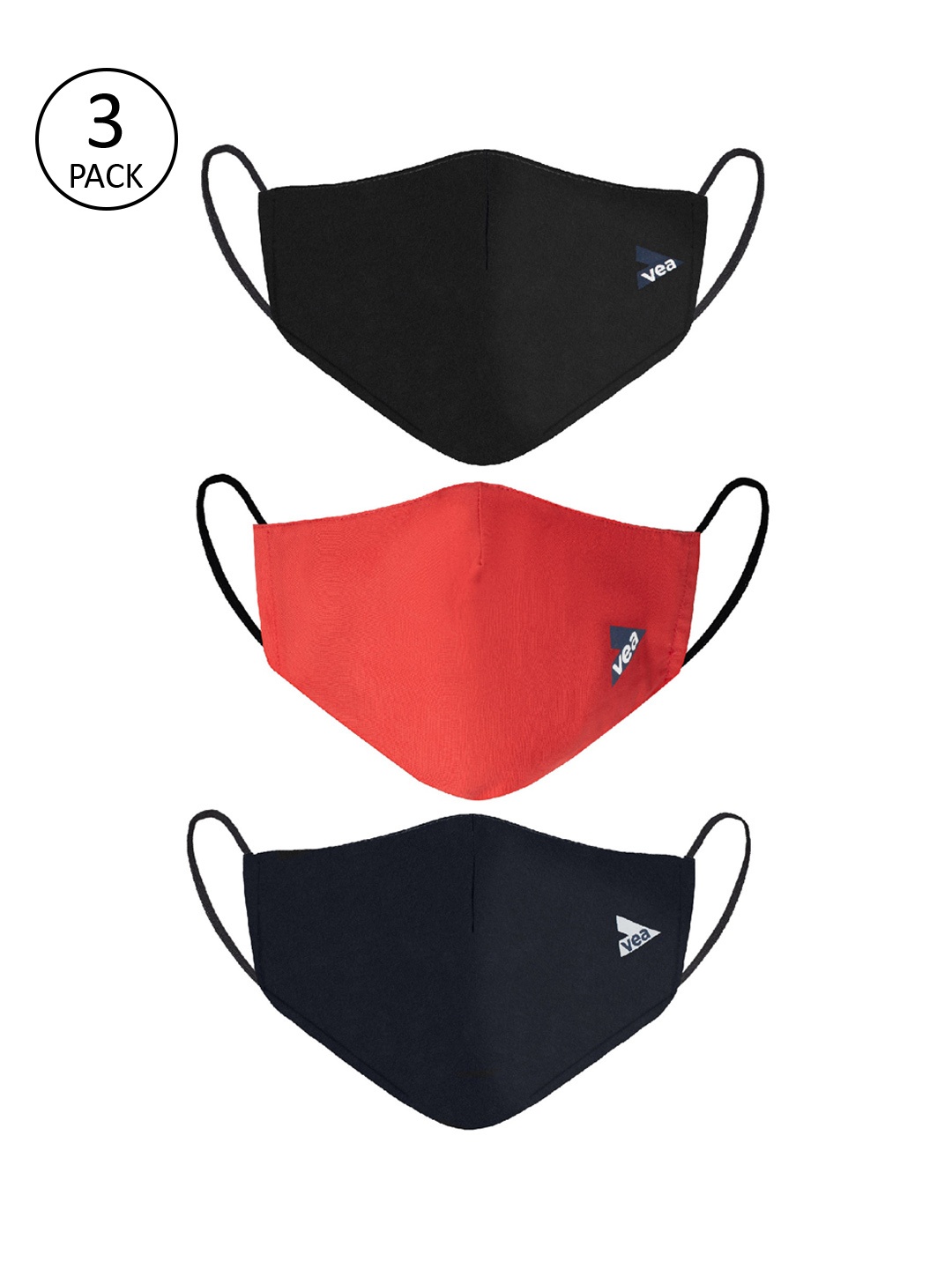 

VEA Unisex Pack Of 3 3-Ply Soft Cotton 5 Layered Filtration Cloth Mask, Red