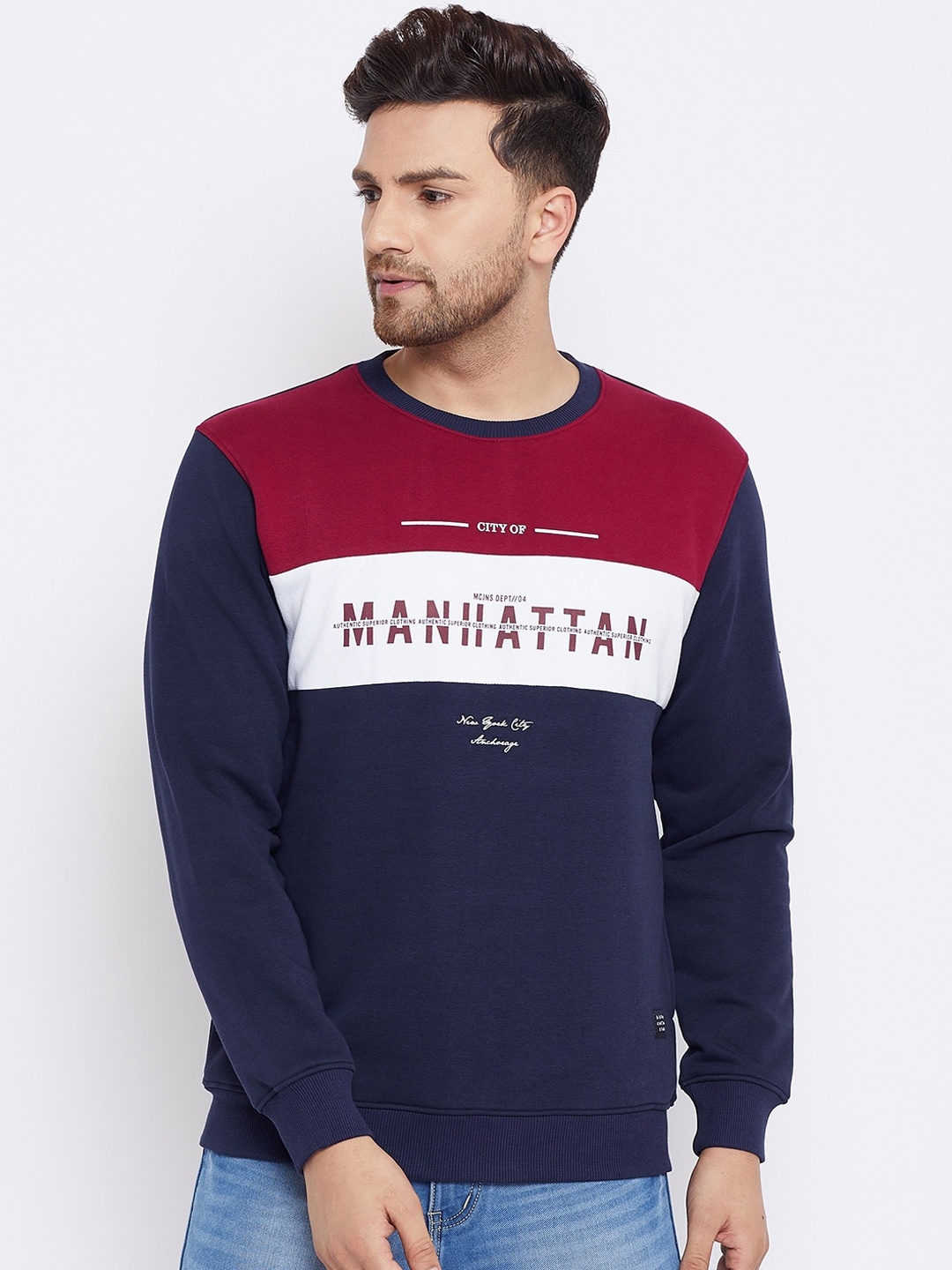 Bishop Cotton Men Navy Blue Printed Sweatshirt