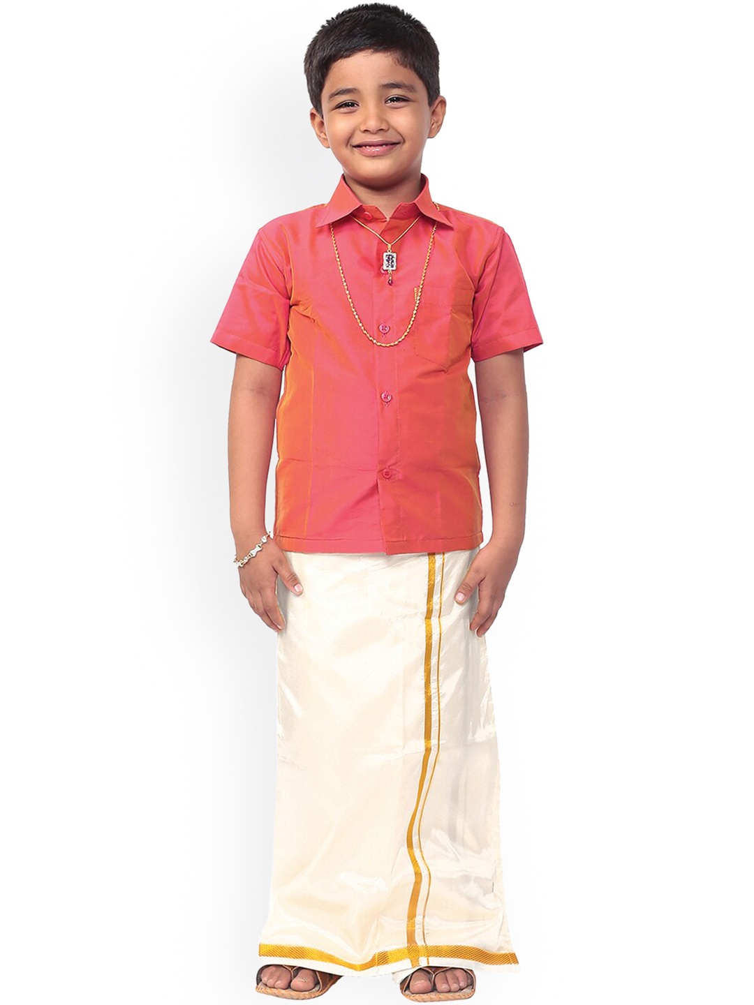 

Thangamagan Boys Pink Solid Shirt and Veshti