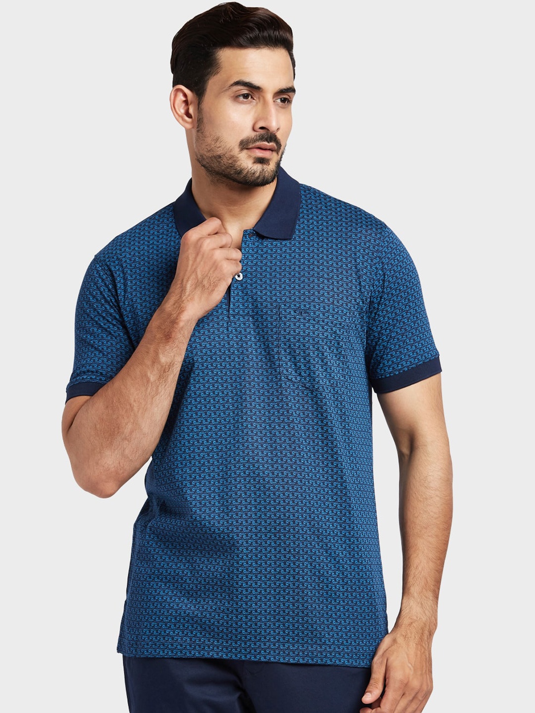 

ColorPlus Men Navy Blue Printed Polo Collar T-shirt