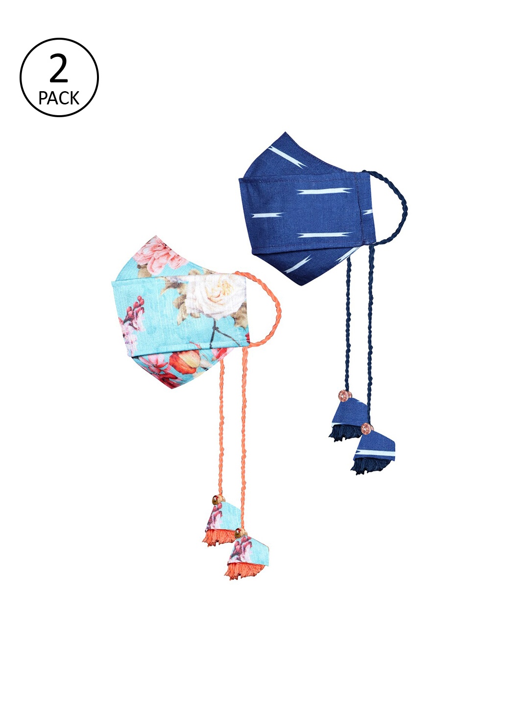 

JBN Creation Kids Pack Of 2 Printed 3-Ply Reusable Tassel Style Cloth Masks, Blue