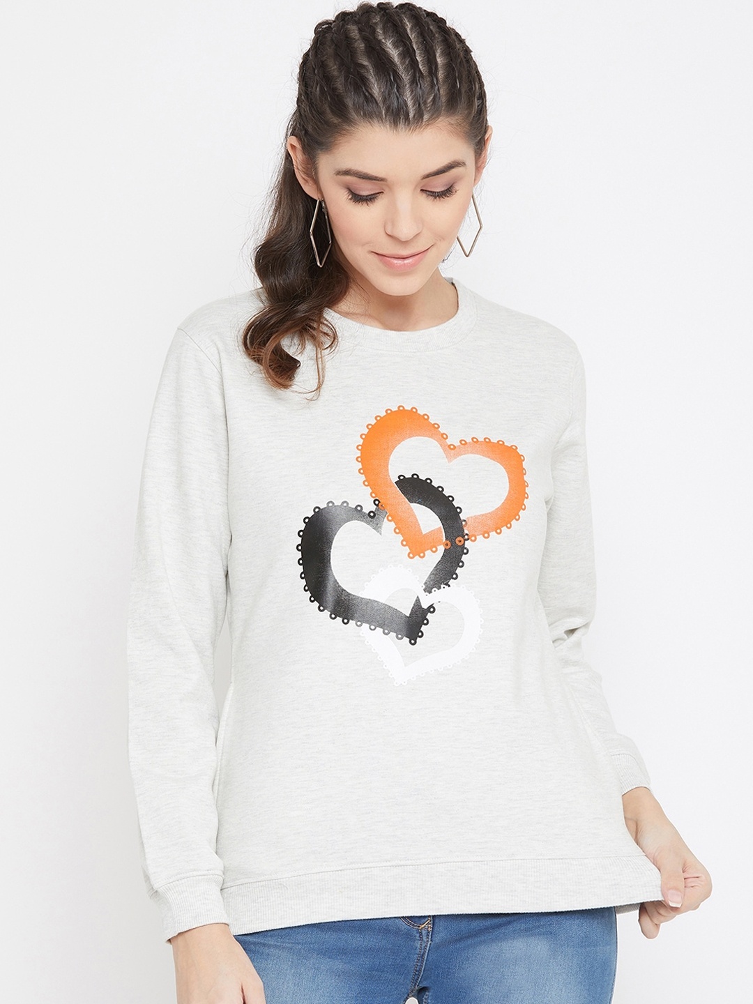 Bishop Cotton Women Off-White Printed Sweatshirt