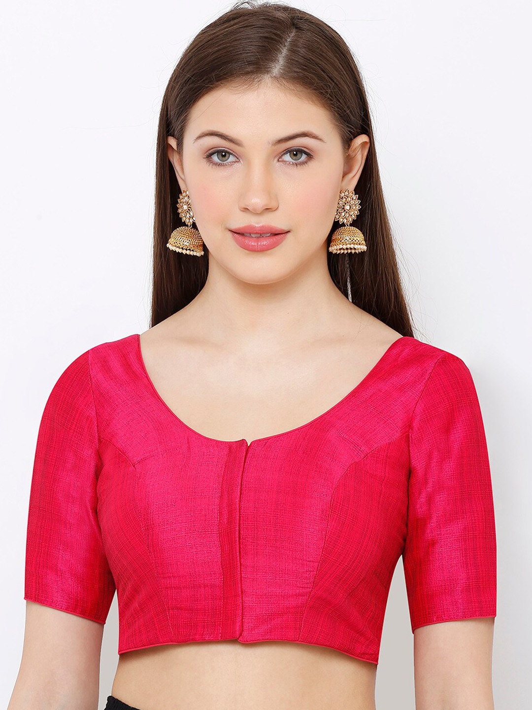 

SALWAR STUDIO Women Pink Solid Readymade Mulberry Silk Saree Blouse