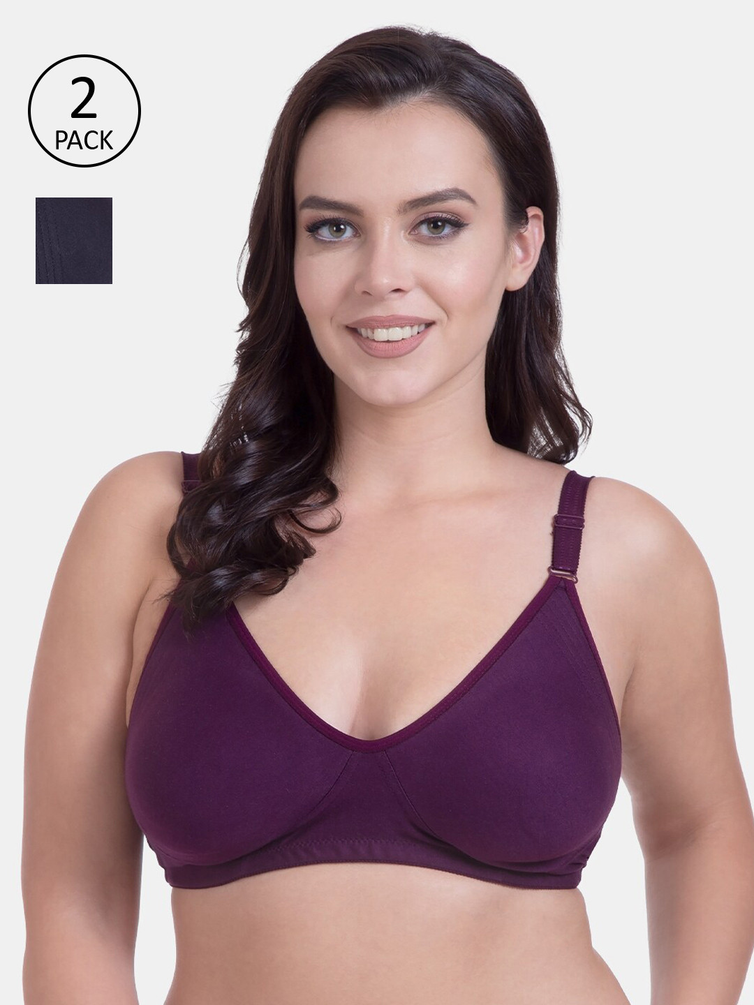

Rajnie Women Pack of 2 Solid Non-Padded Wireless Everyday Bra RJ-667-DPR-2PC-BLK-42B, Purple
