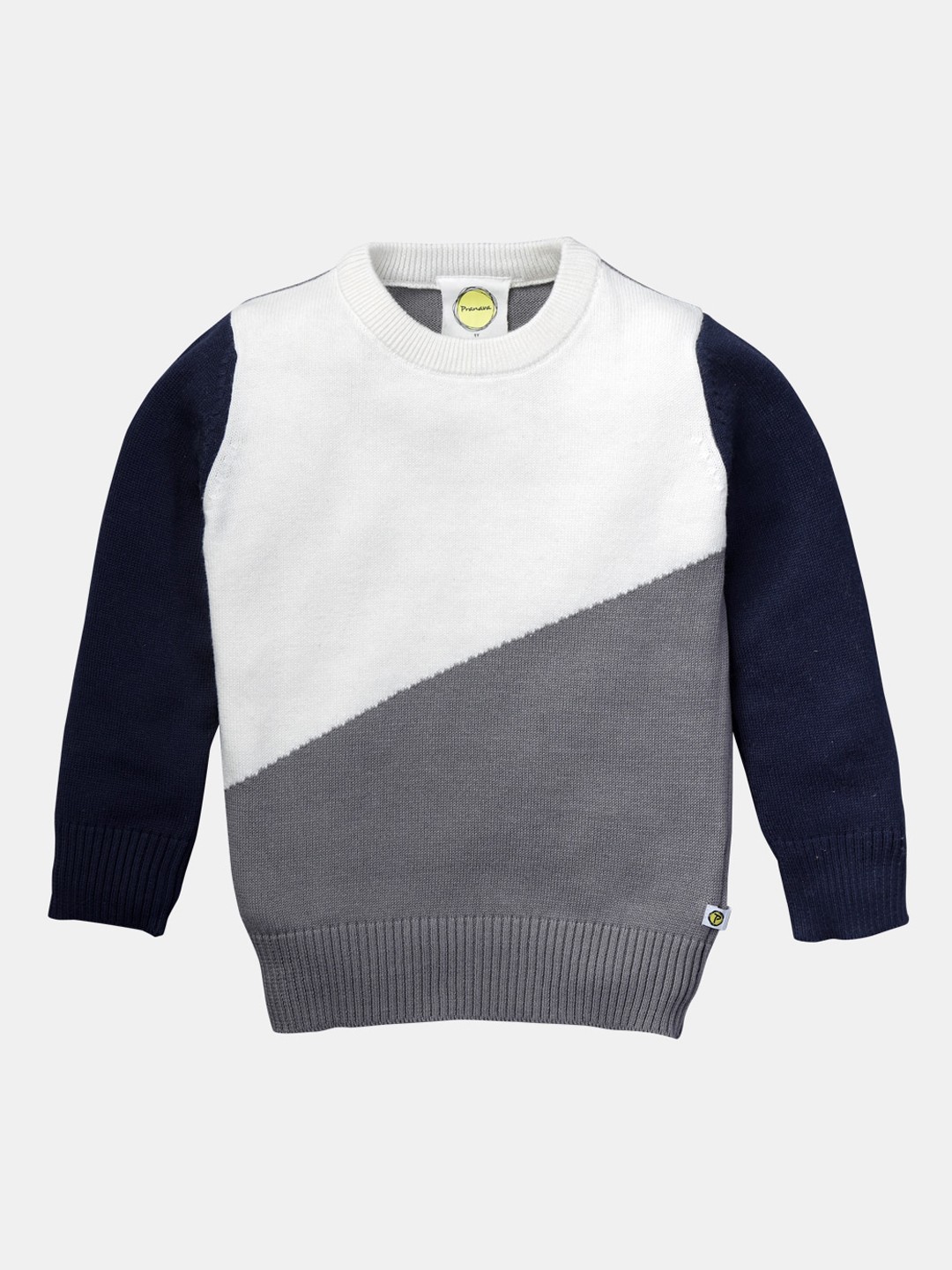 

Pranava Boys White & Grey Colourblocked Organic Cotton Pullover Sweater