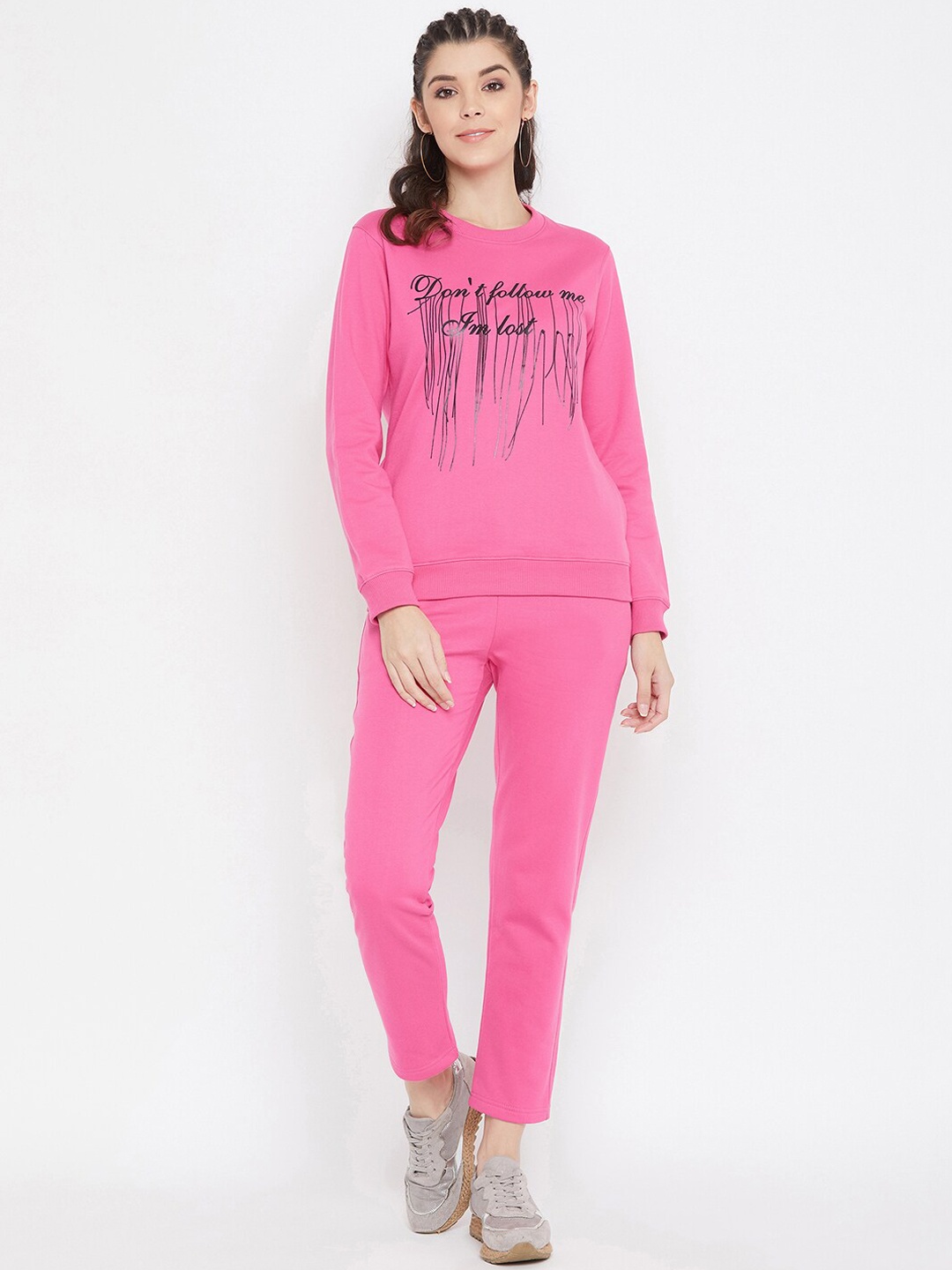 

Bishop Cotton Women Pink & Black Printed Tracksuit