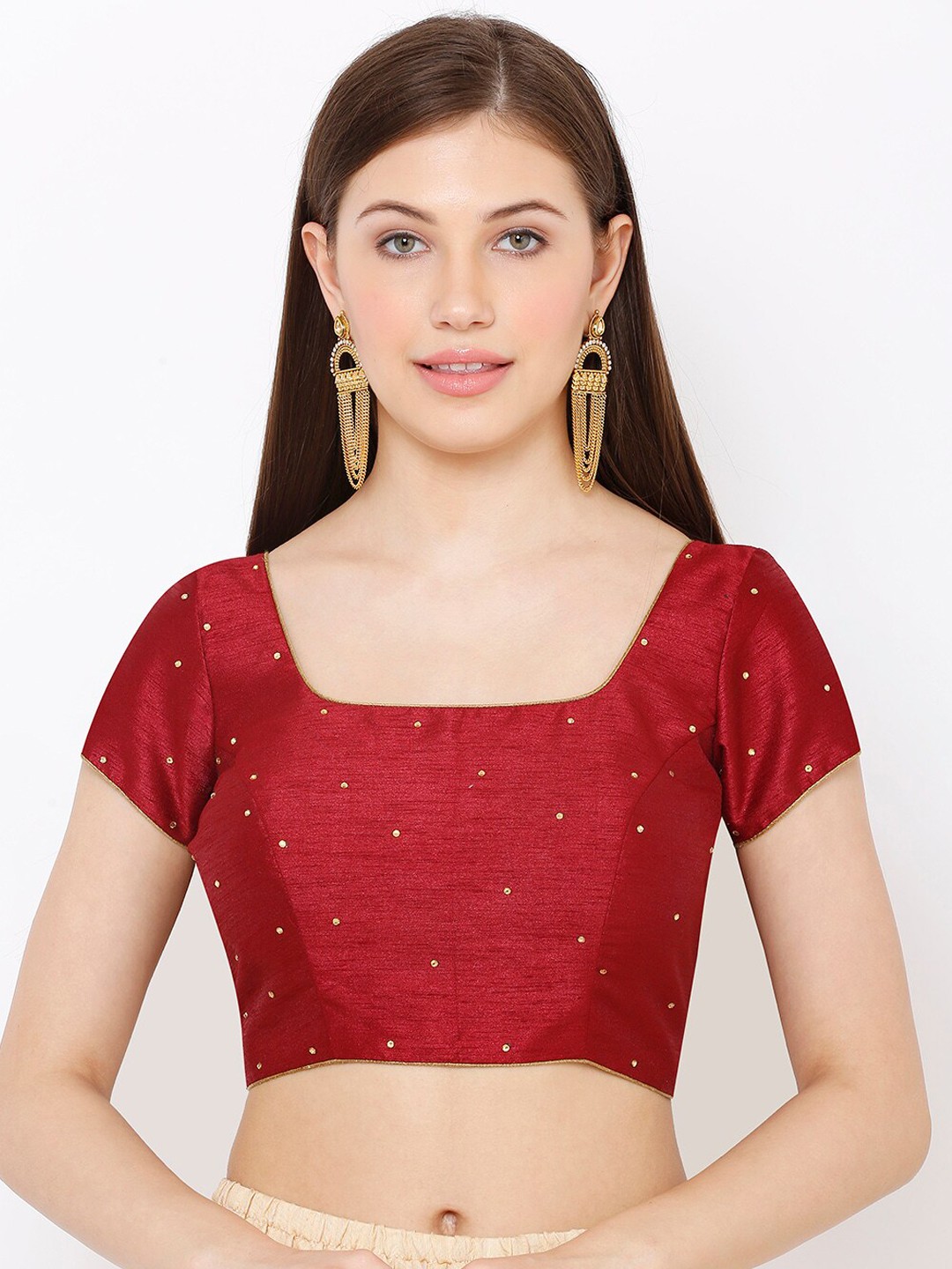 

SALWAR STUDIO Women Maroon & Gold-Toned Solid Readymade Saree Blouse