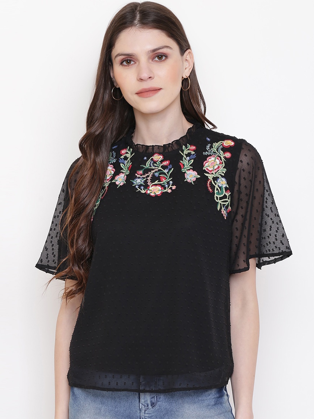 

Mayra Women Black Self Design Top