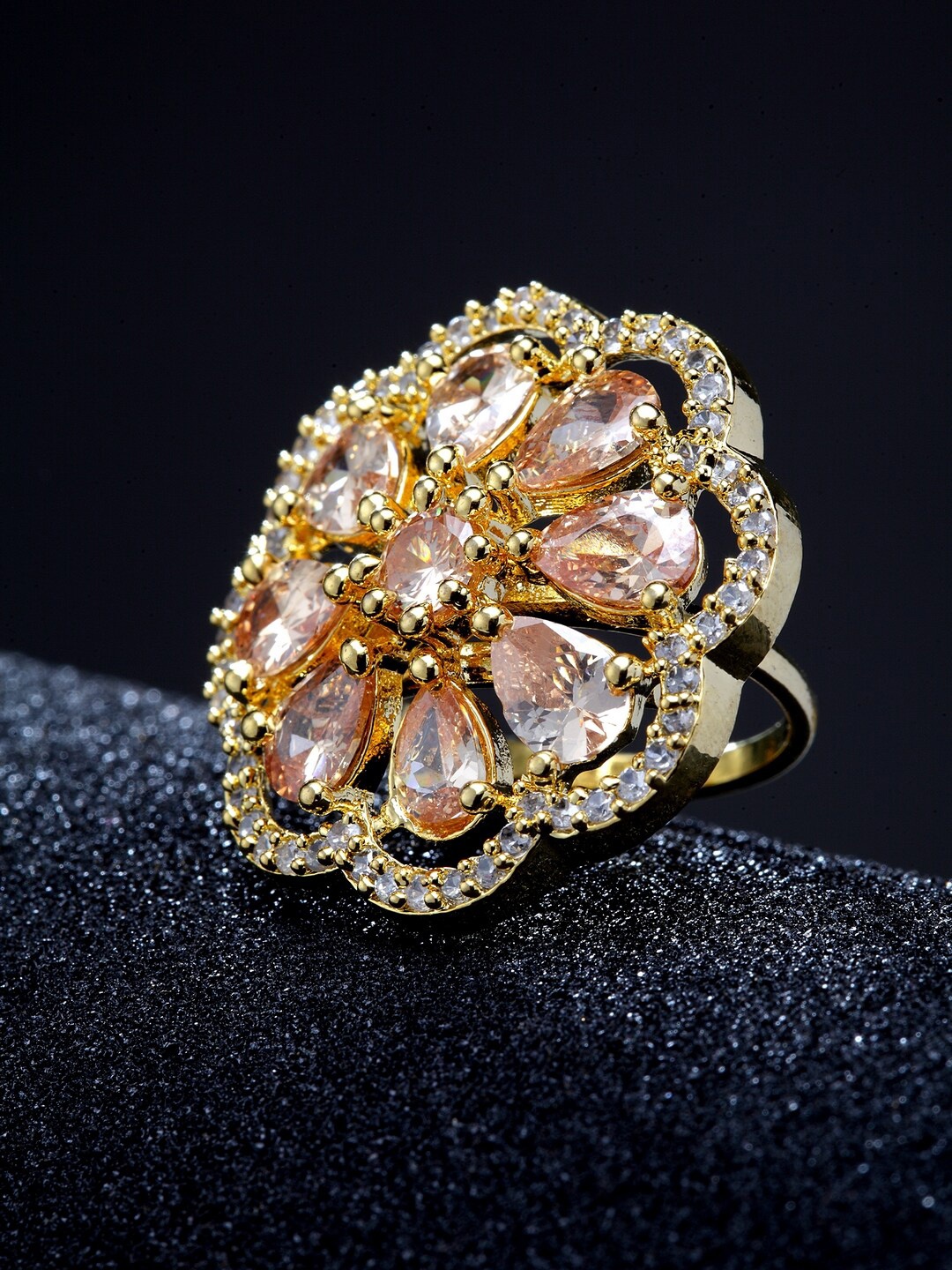 

ANIKAS CREATION Women Gold-Plated Stone Studded Handcrafted Adjustable Finger Ring
