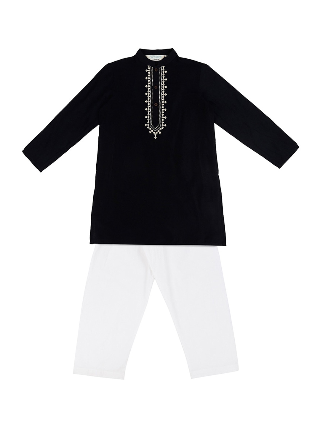 

indus route by Pantaloons Boys Black & White Embroidered Kurta with Pyjamas