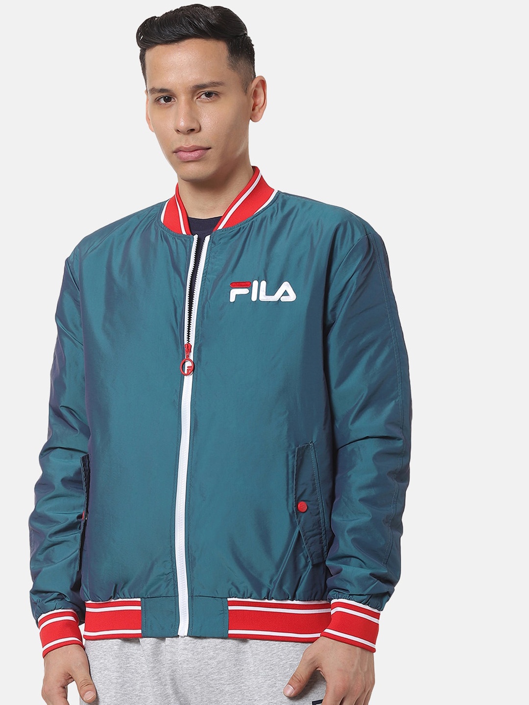 

FILA Men Teal Printed Bomber
