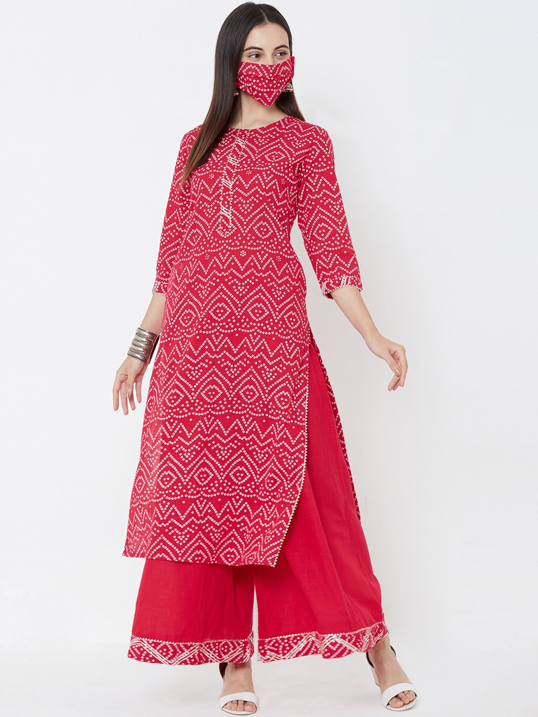 

FASHOR Women Pink Printed Kurta with Palazzos