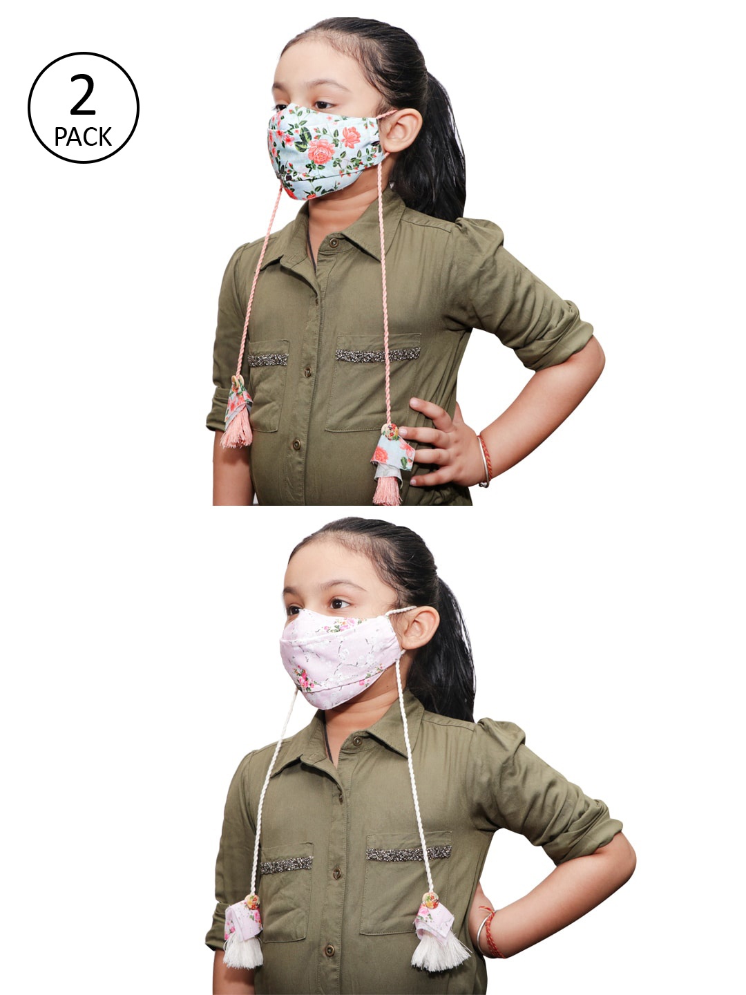 

JBN Creation Kids Pack Of 2 Reusable 3-Ply Cloth Masks With Pouch, Blue