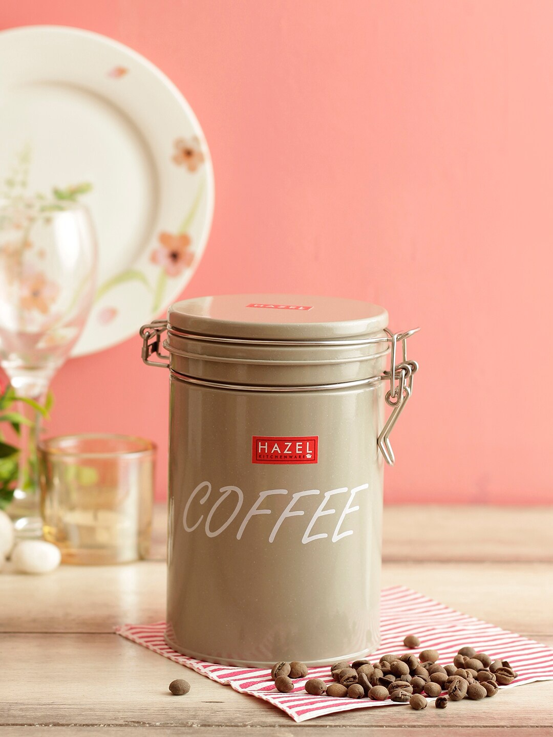 

HAZEL Grey Round Coffee Storage Canister Container