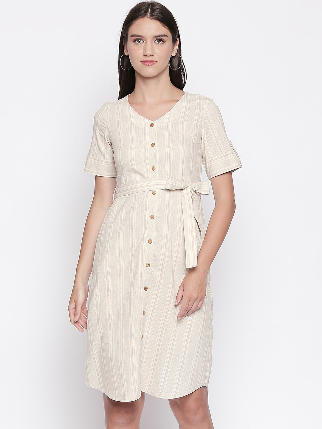 

Mesmerize Women Off-White Striped A-Line Dress