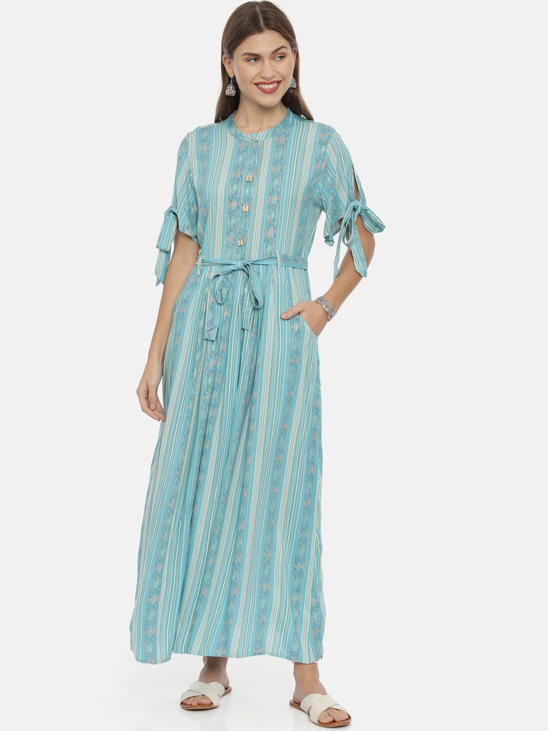 

Neerus Women Turquoise Blue Printed A-Line Kurta